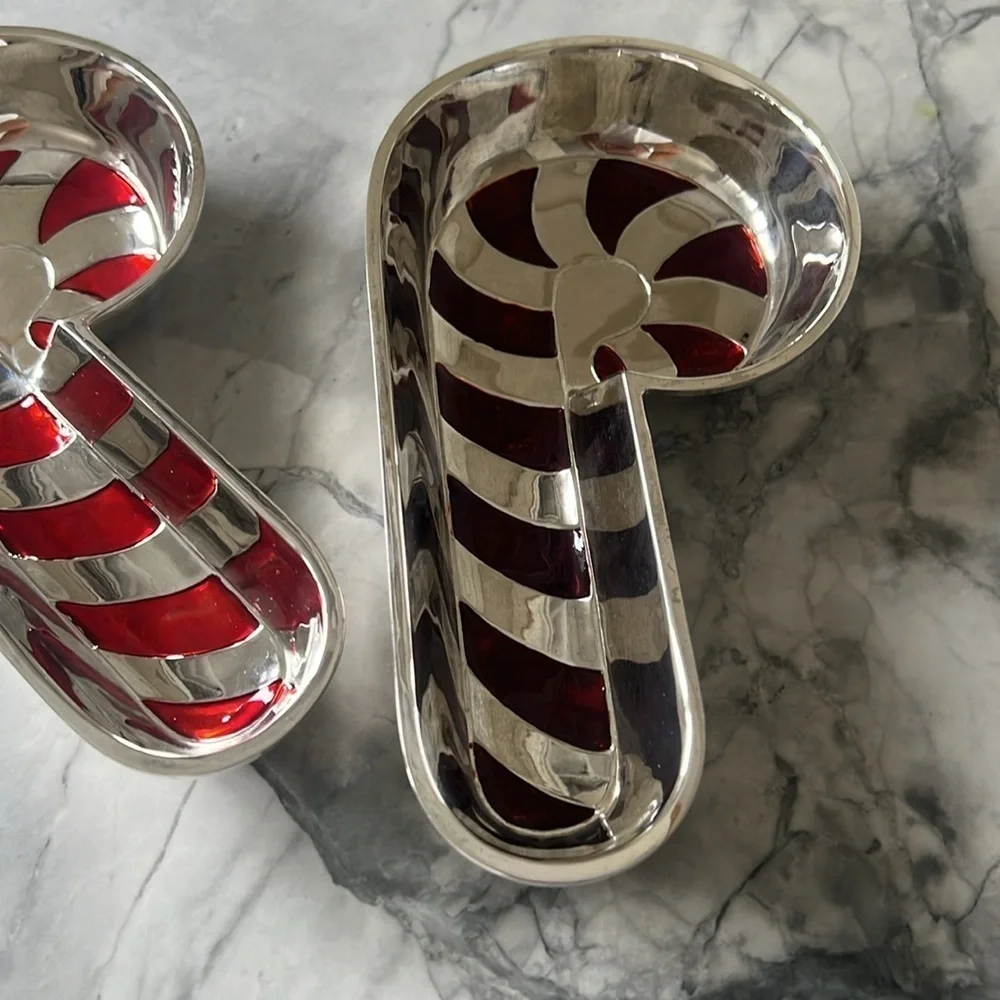 Set of 2 Vintage Silver Plated 8” Candy Cane Design Dish Collection By Godinger